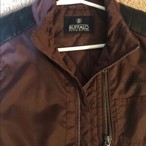 Buffalo David Bitton Men's Chocolate Brn Bomber Blk leather accents